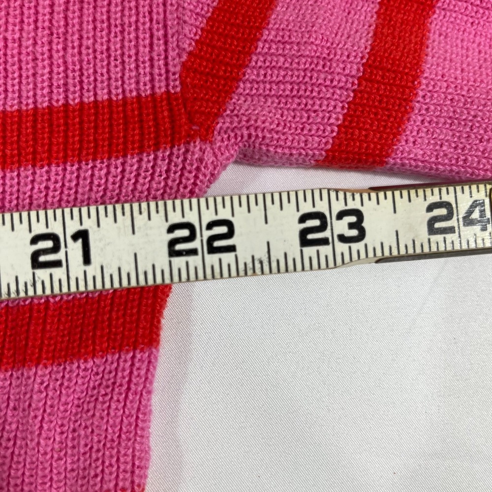 Loft Sweater Womens Medium M Pink Red Striped Cotton Knit V-Neck Pullover Slouch - Picture 6 of 8